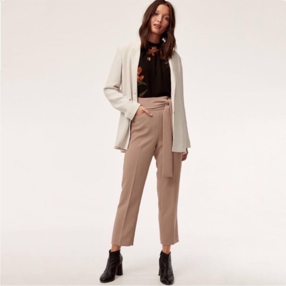Aritzia Wilfred Geneva Pant with Tie Detail in tan/beige NWOT
